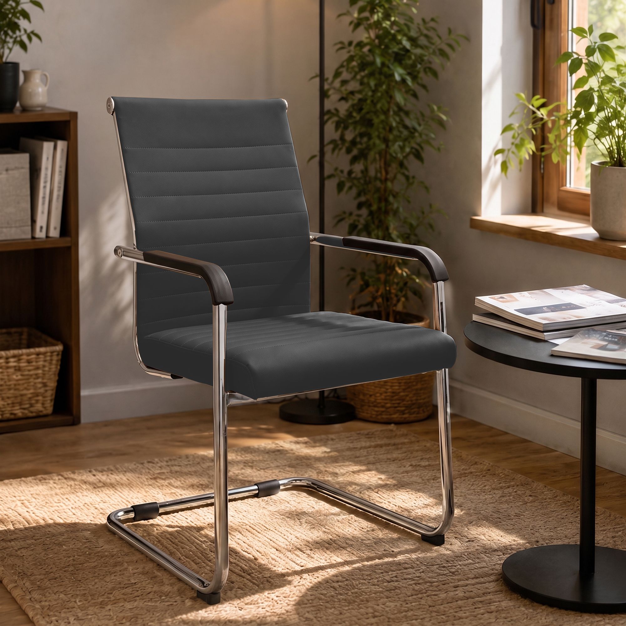 Lot de 2 chaises cantilever Hakon, aspect cuir