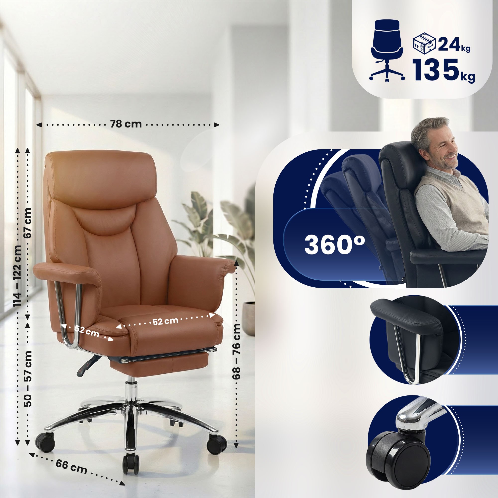 Chaise de bureau Dahra en cuir véritable