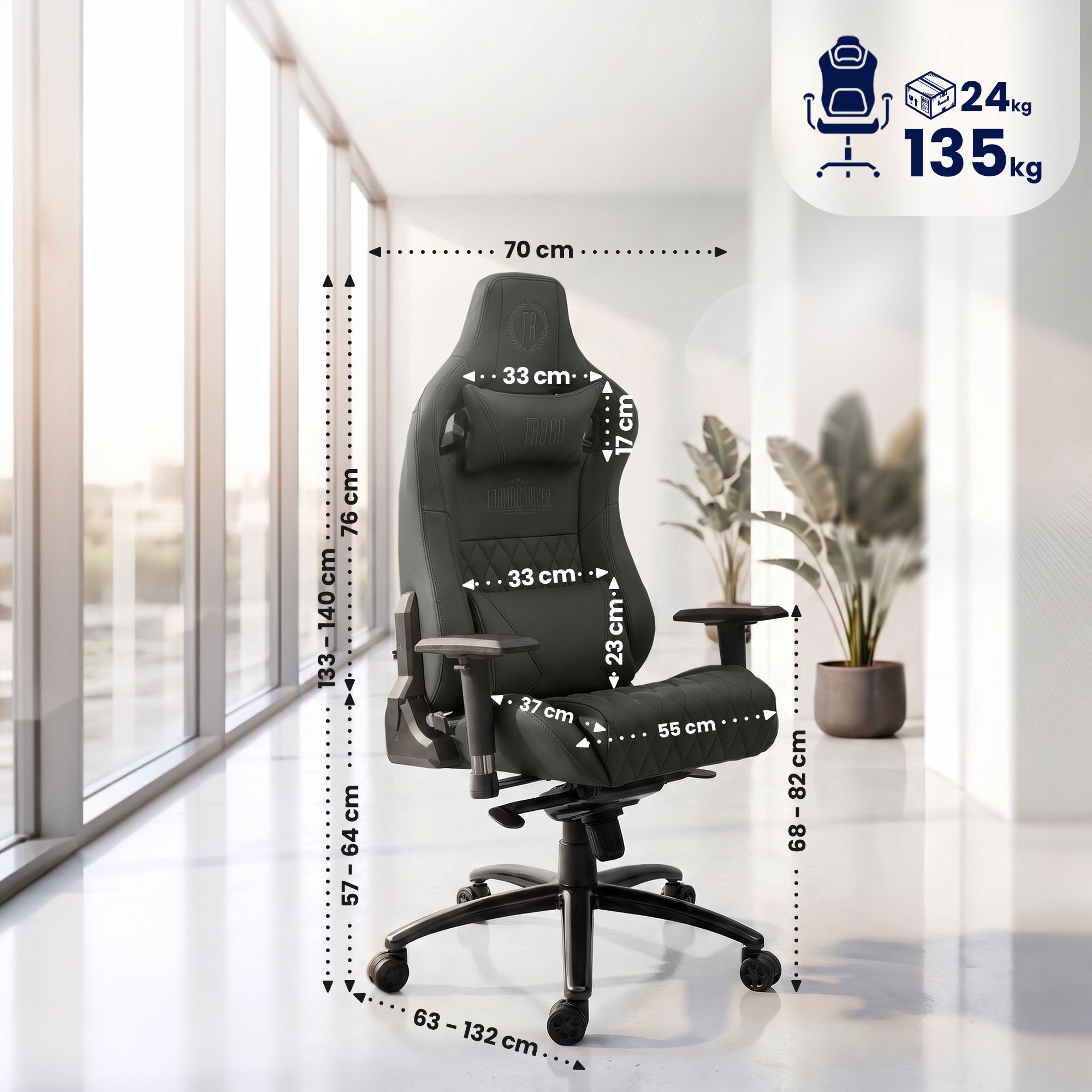 Fauteuil de bureau Keren revêtement en cuir véritable