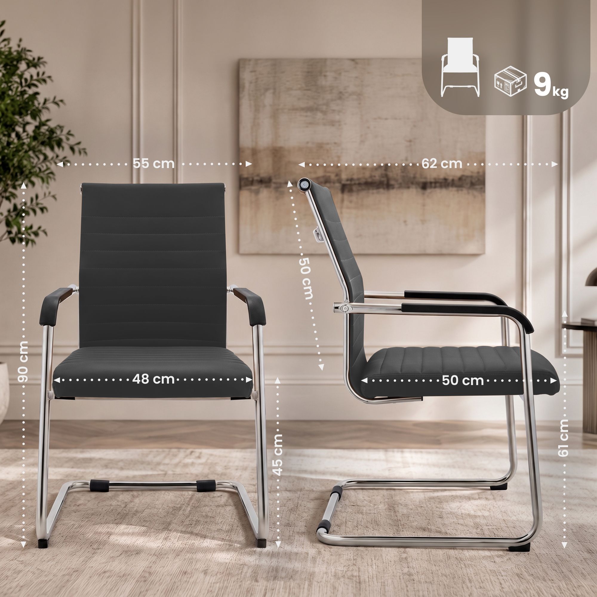 Lot de 2 chaises cantilever Hakon, aspect cuir