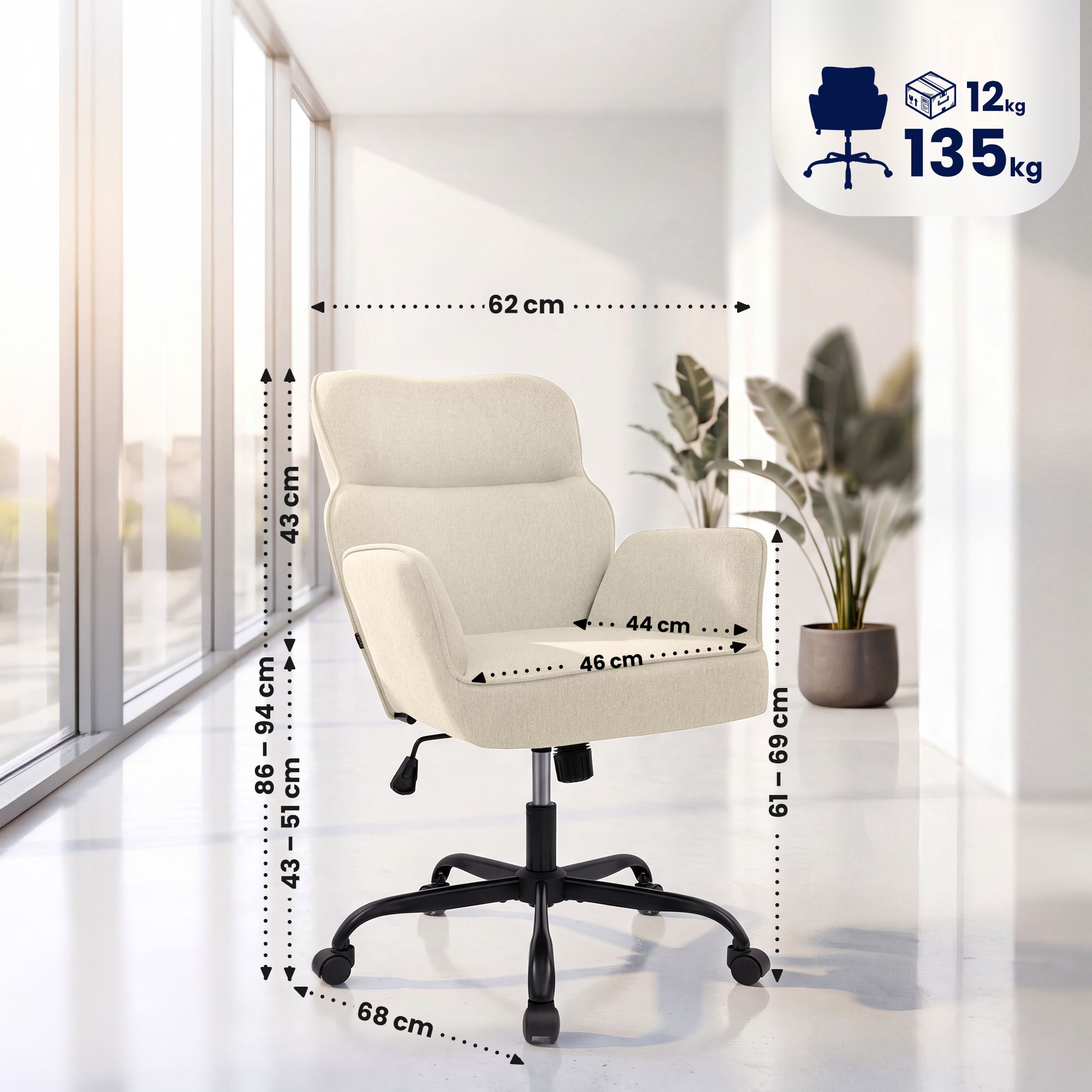 Chaise de bureau Amado en tissu