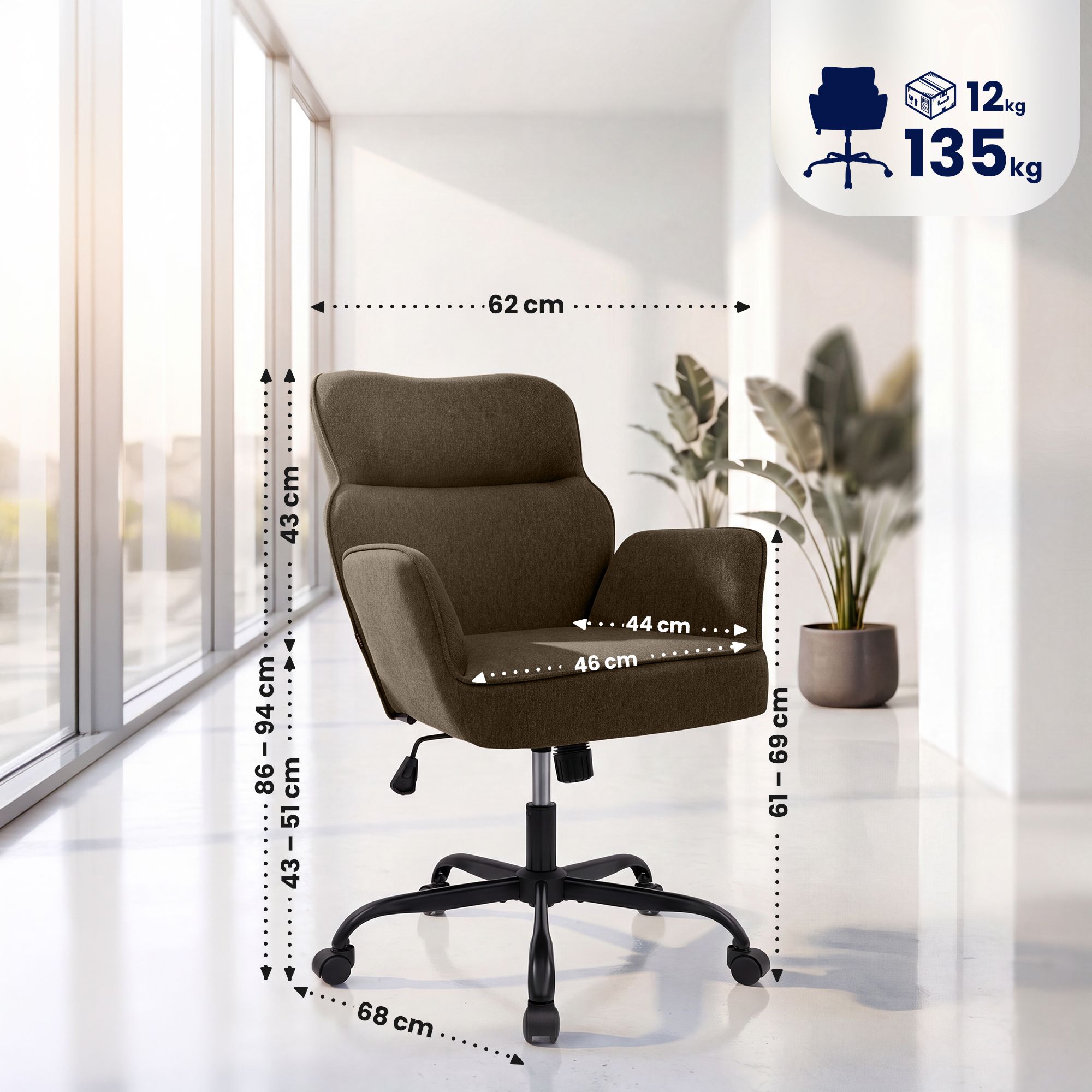 Chaise de bureau Amado en tissu