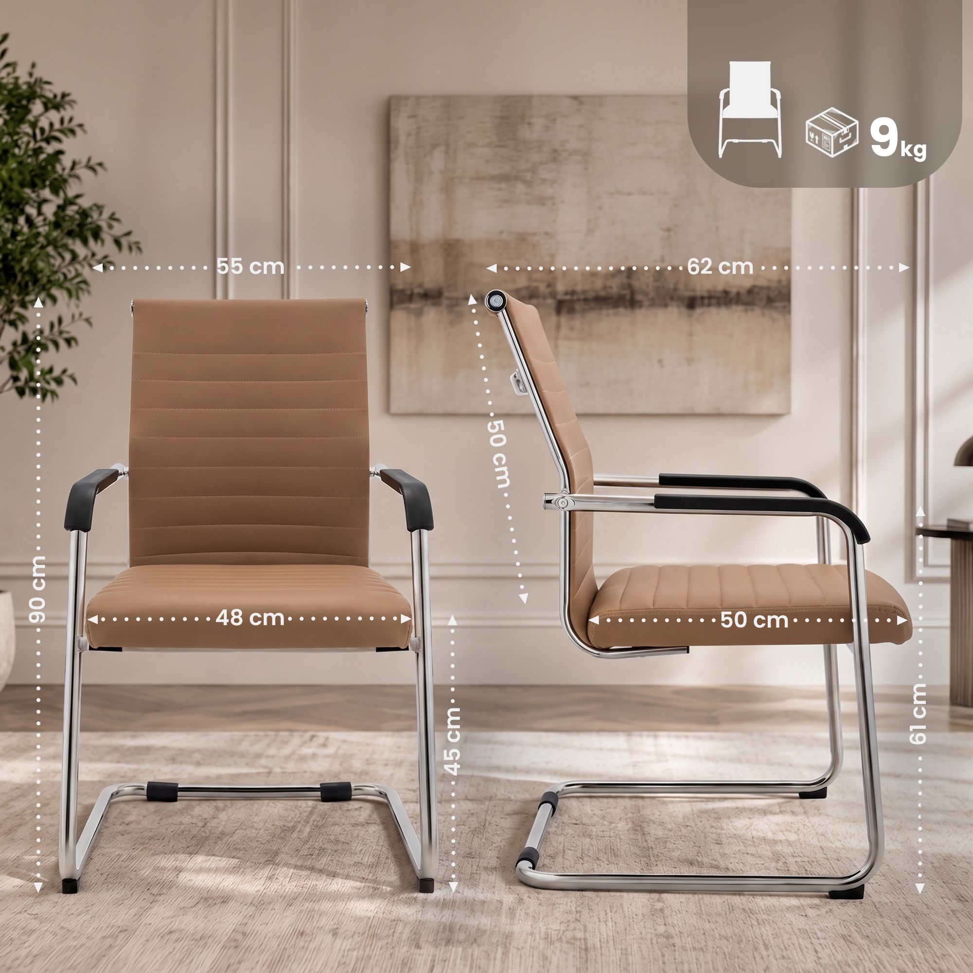 Lot de 2 chaises cantilever Hakon, aspect cuir