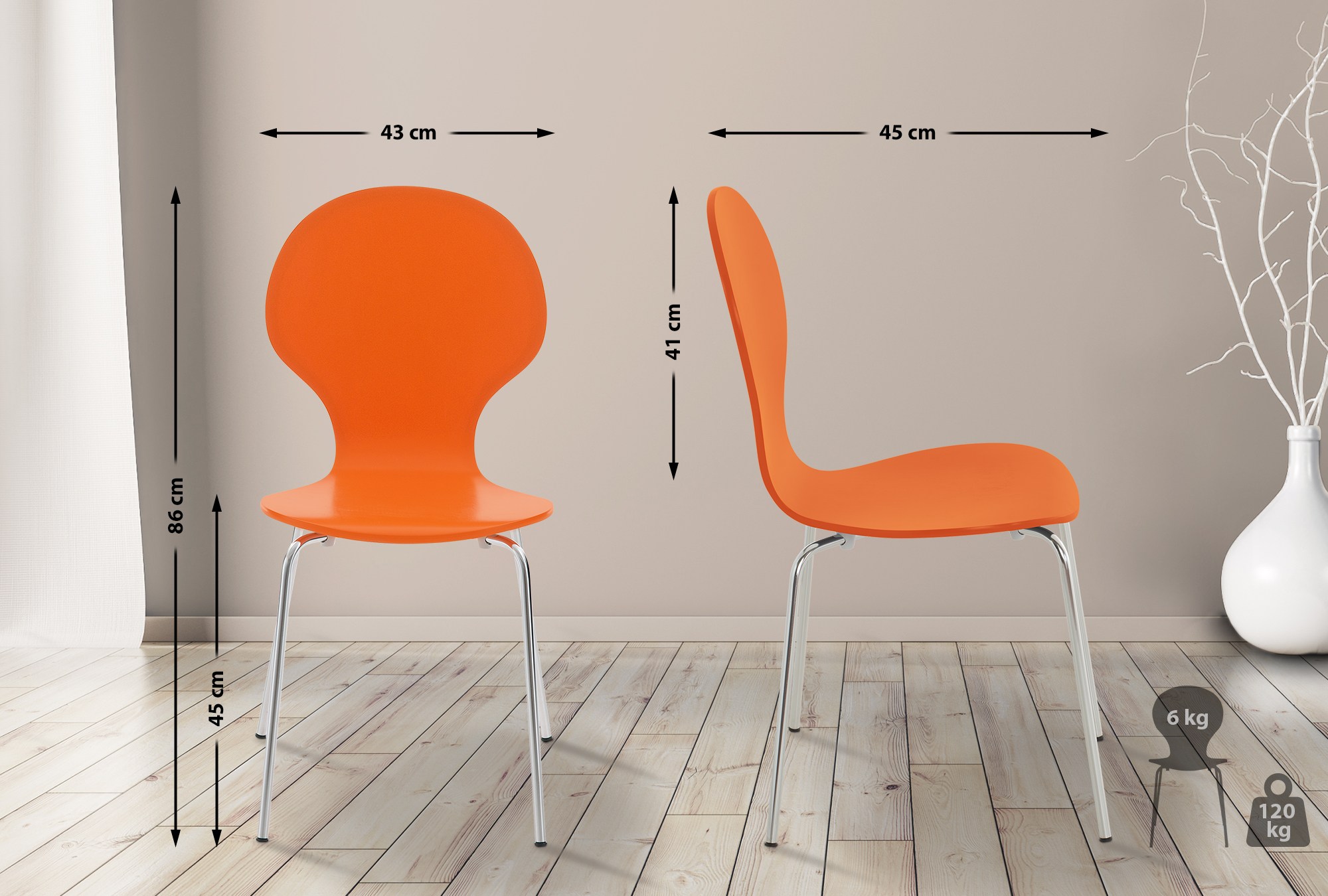 Lot de 4 chaises empilables en bois Diego