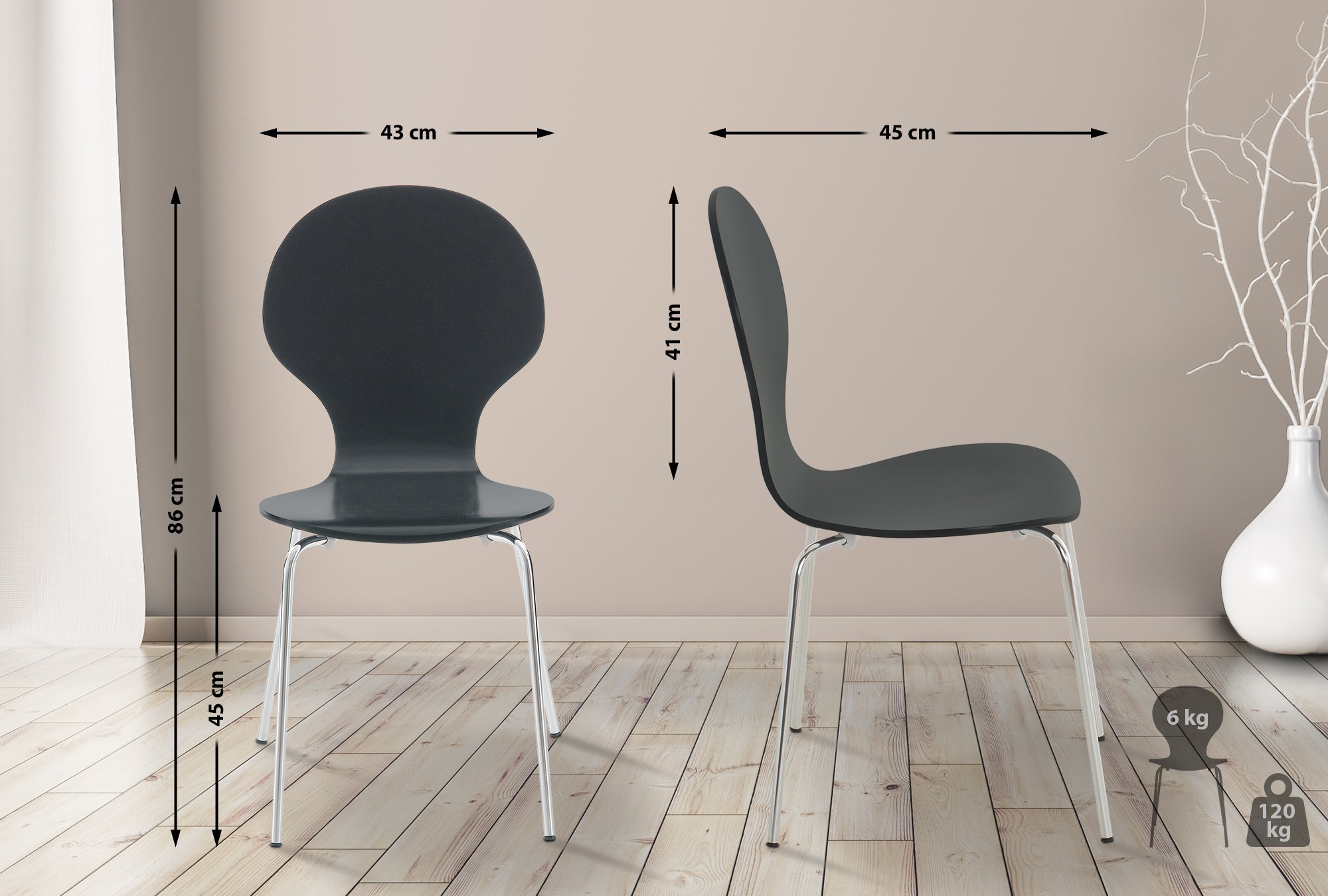 Lot de 4 chaises empilables en bois Diego