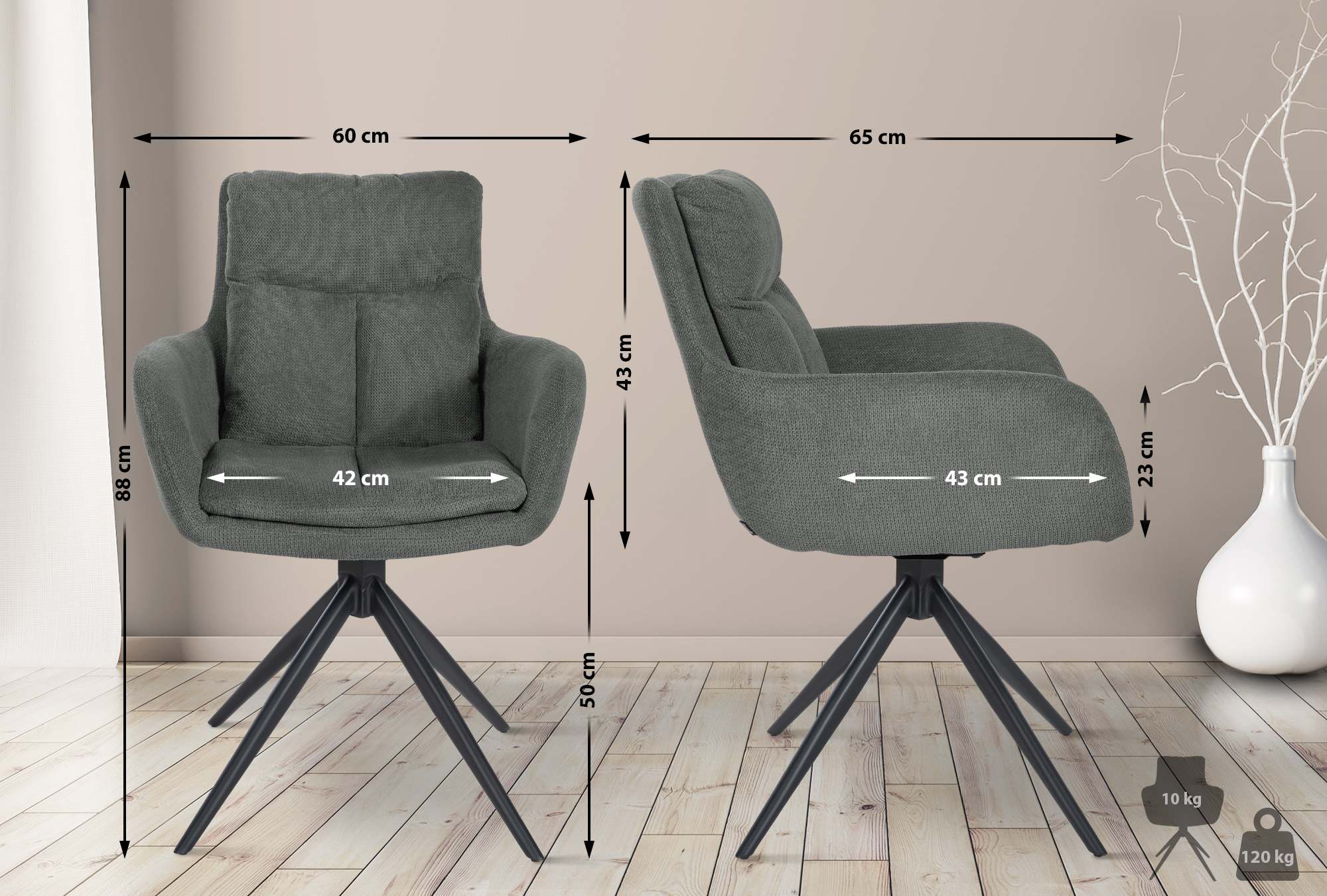 Lot de 2 chaises de salle à manger Vilas tissu