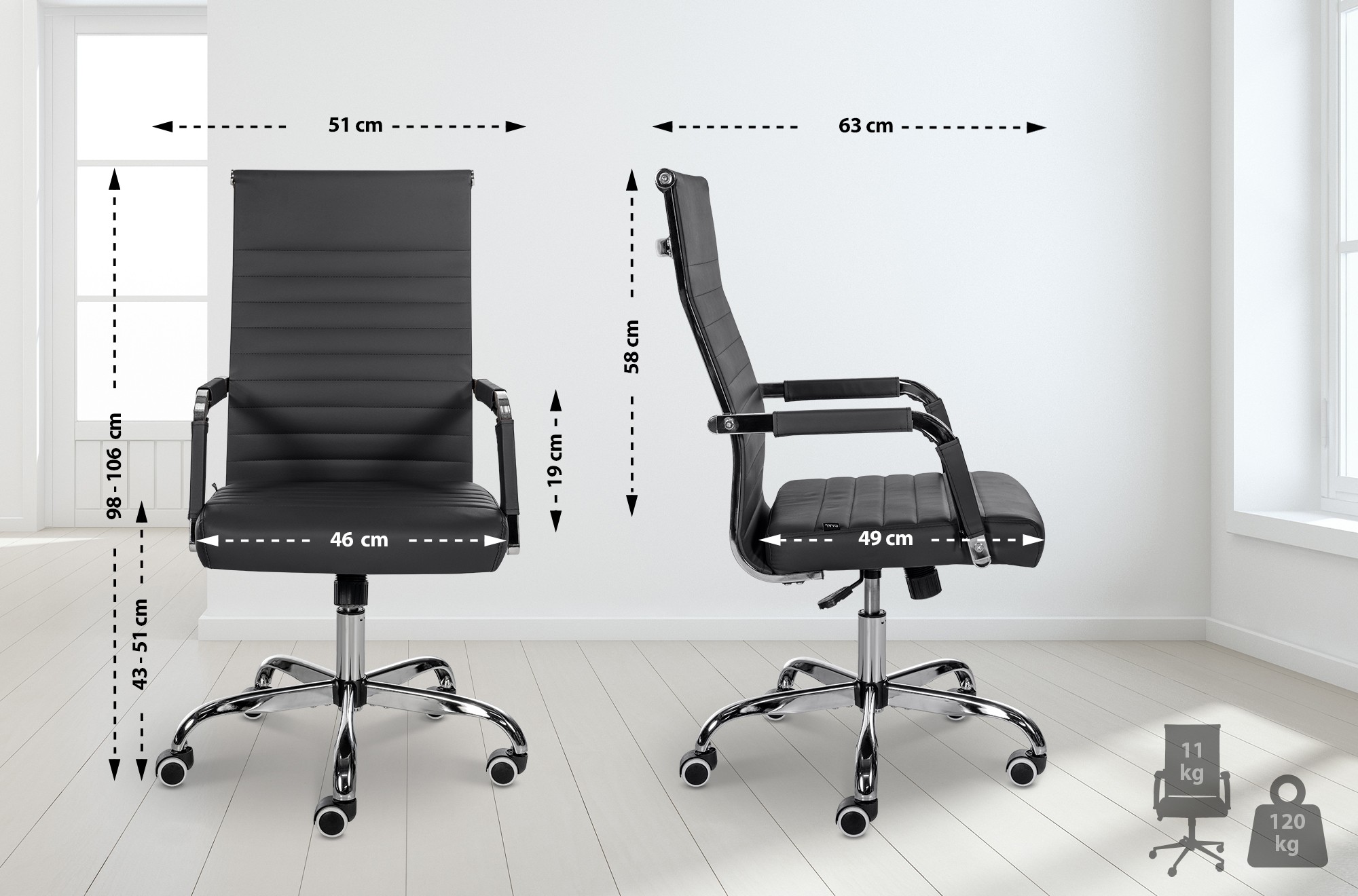 Chaise de bureau Amadora avec hauteur réglable et Pied en métal