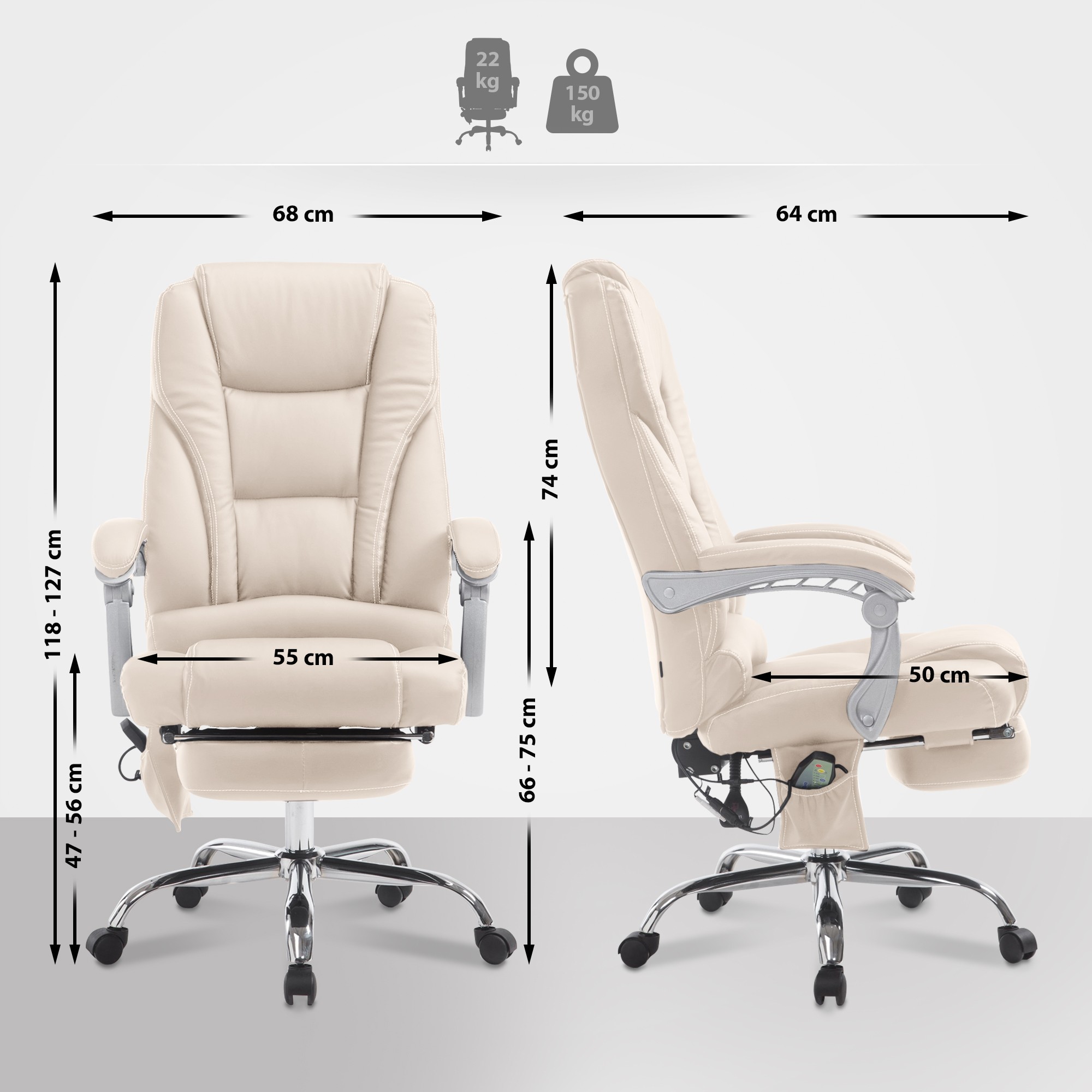 Chaise de bureau Pacific avec fonction massage simili cuir