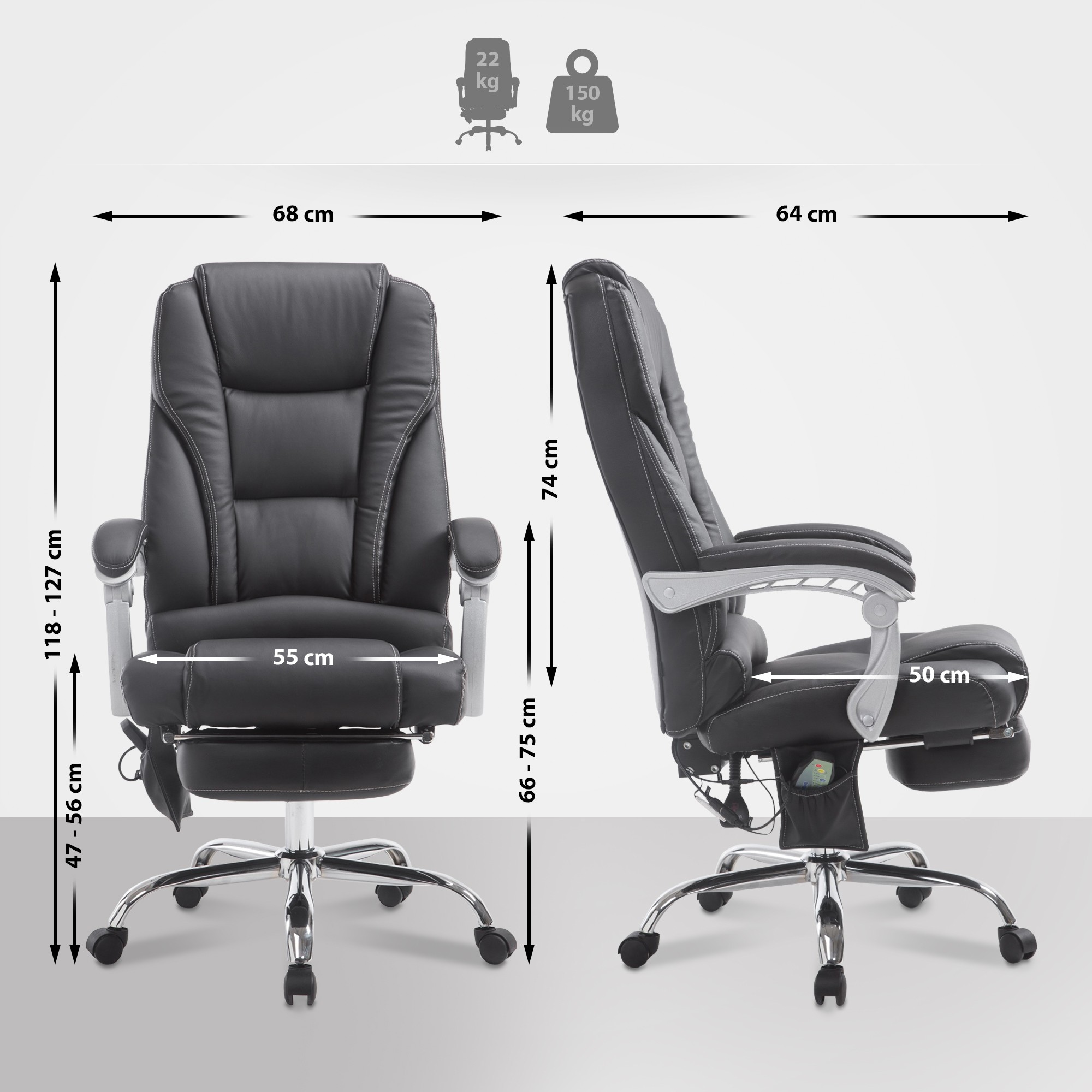 Chaise de bureau Pacific avec fonction massage simili cuir