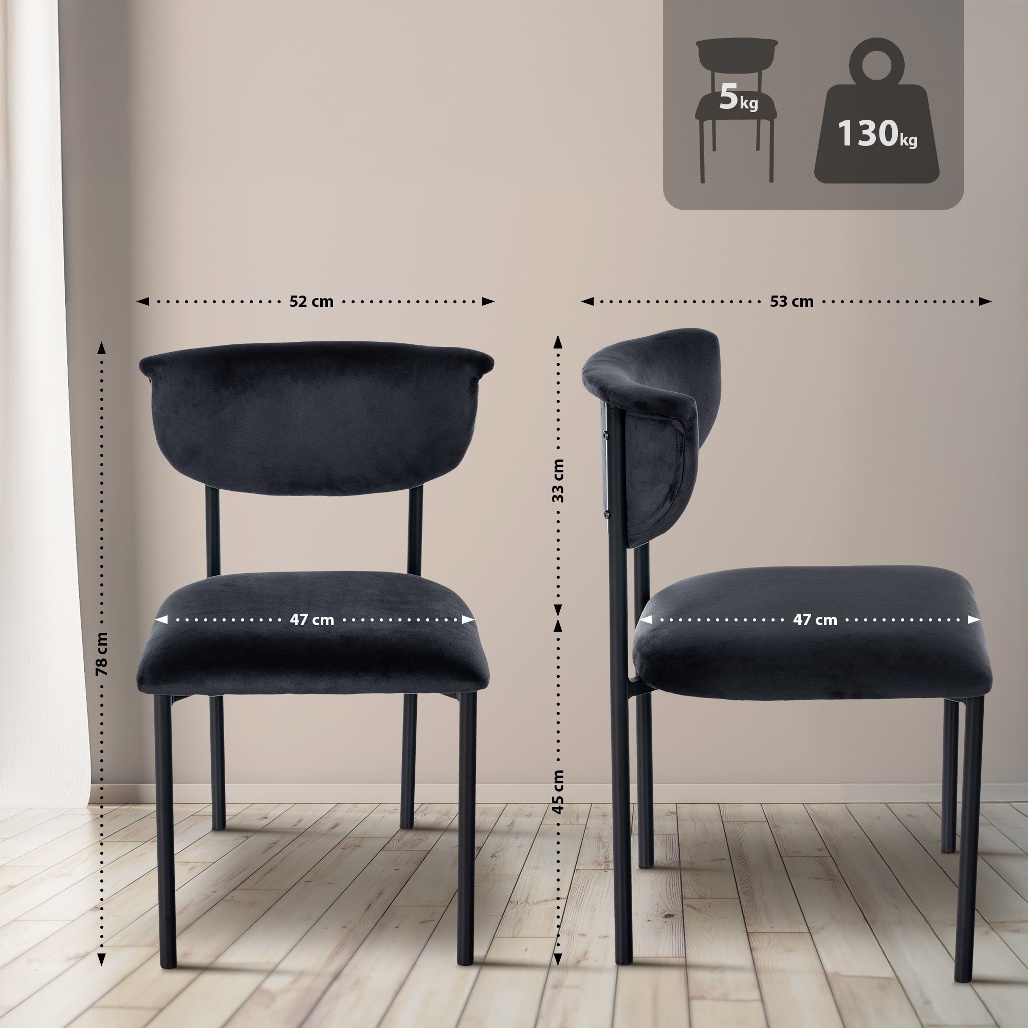 Lot de 2 chaises de salle à manger Gambell en velours