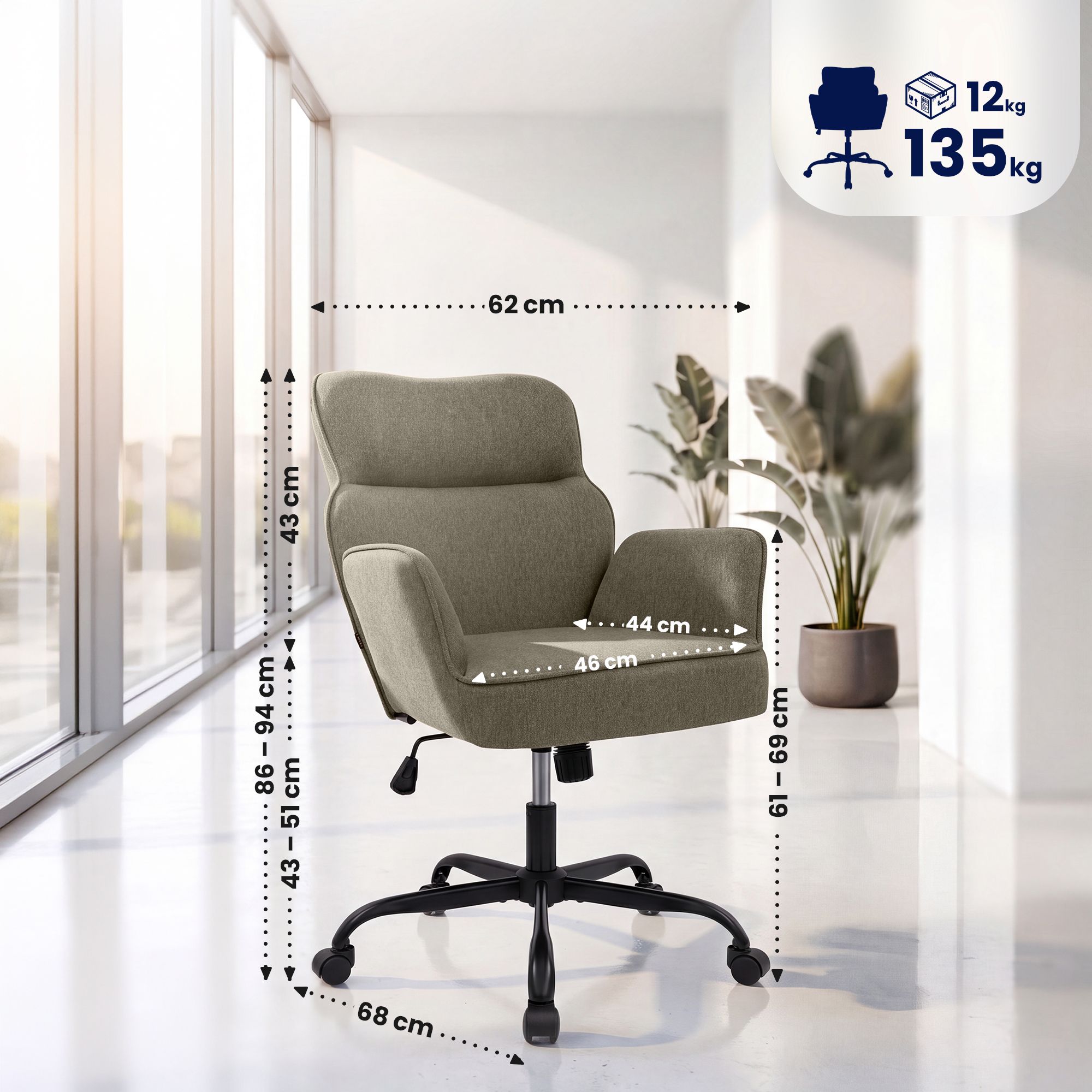 Chaise de bureau Amado en tissu