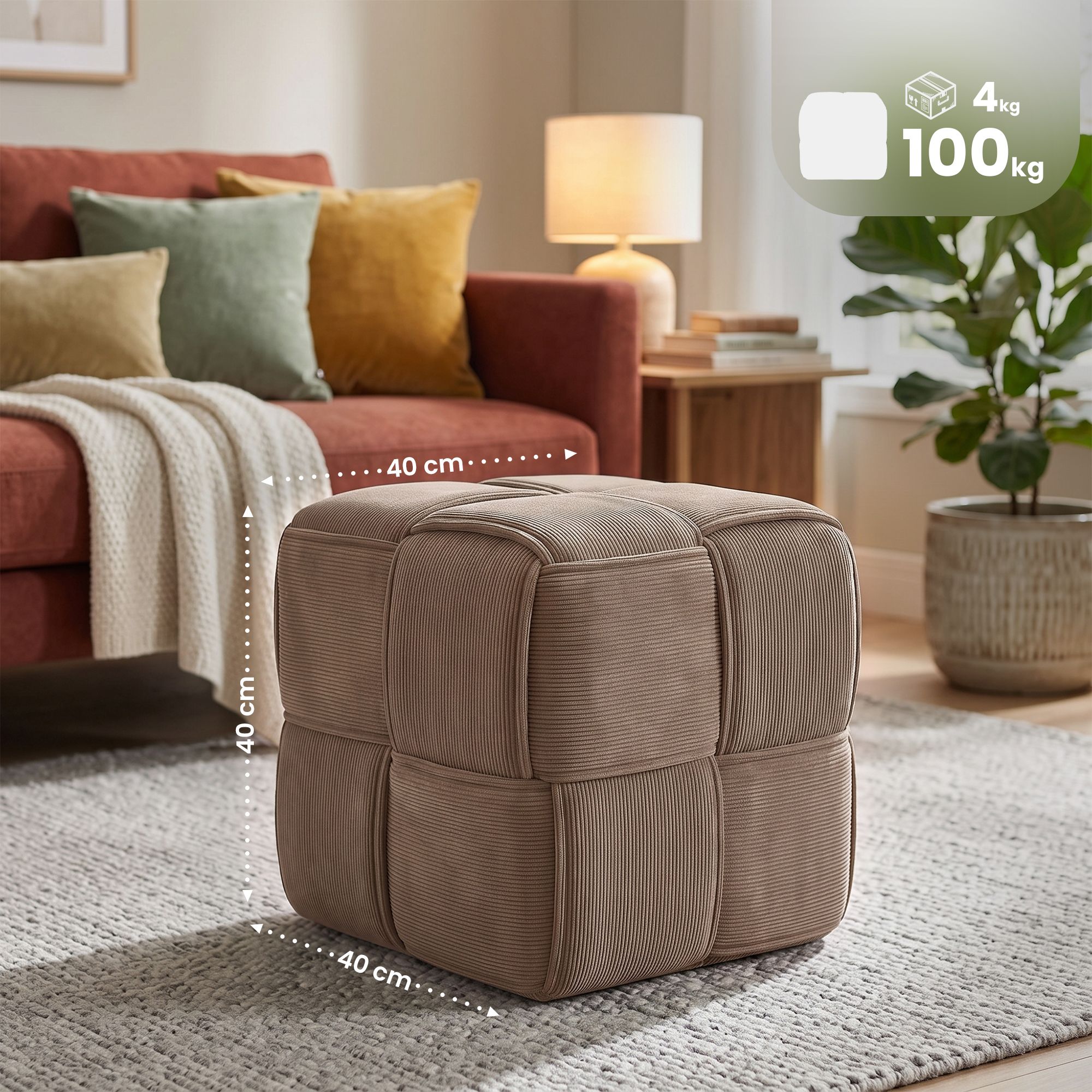 Pouf Forinta en velours côtelé