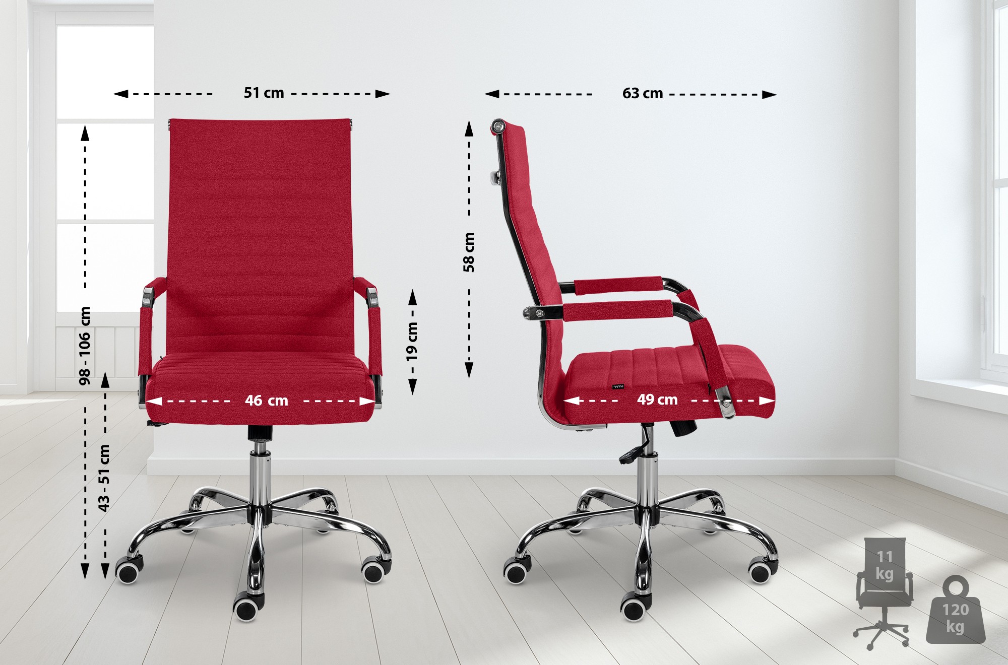 Chaise de bureau Amadora avec hauteur réglable et Pied en métal