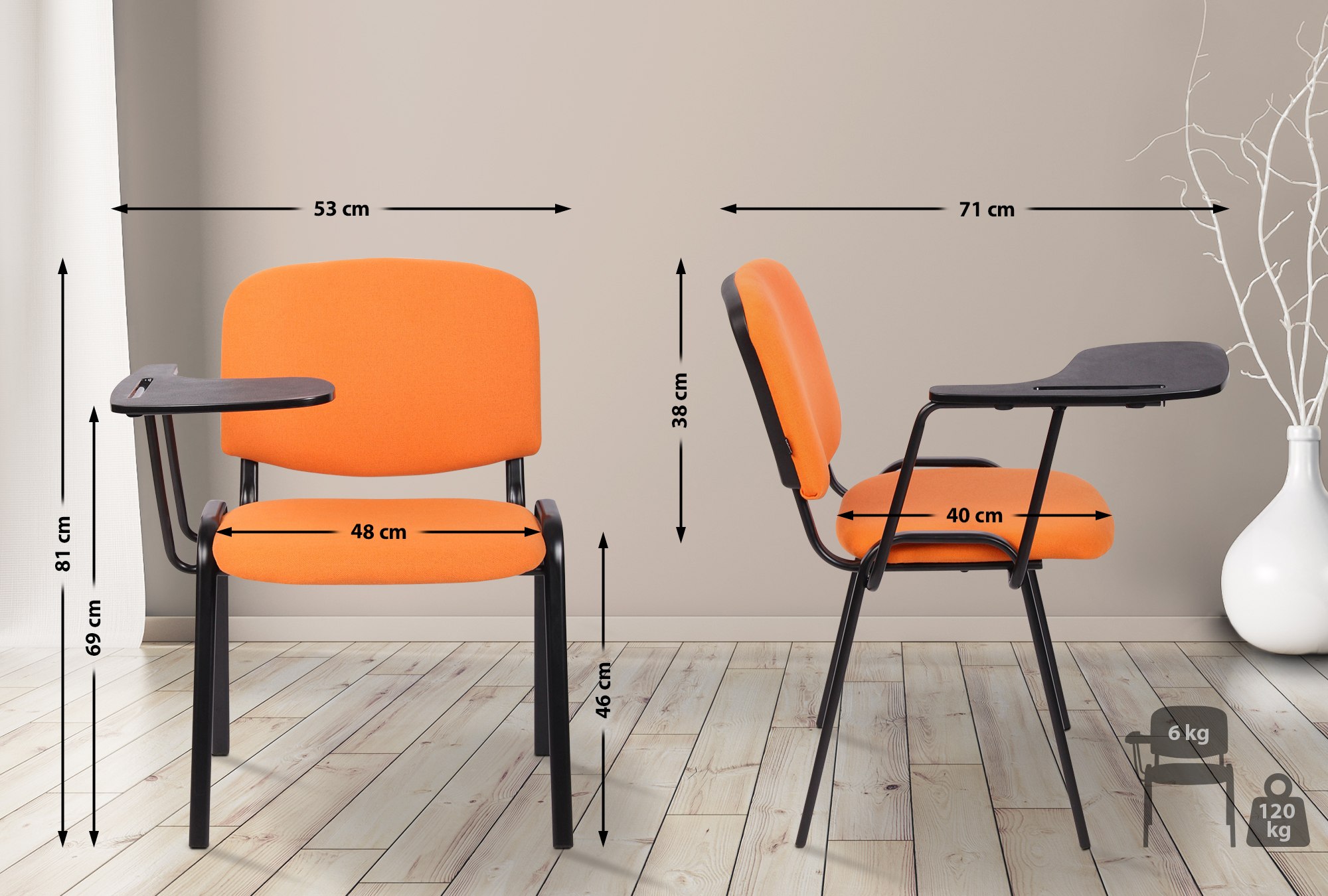 Chaise Ken en tissu avec tablette rabattable