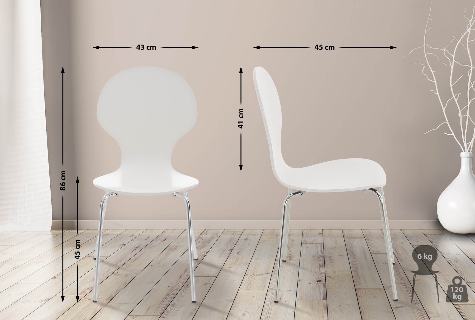 Lot de 4 chaises empilables en bois Diego