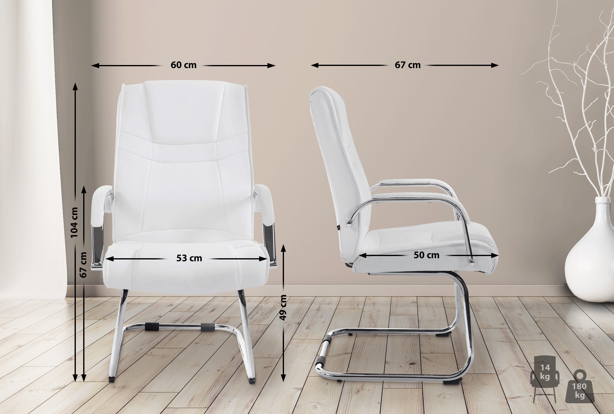 Lot de 2 Chaises Cantilever Attila en Similicuir avec accoudoirs