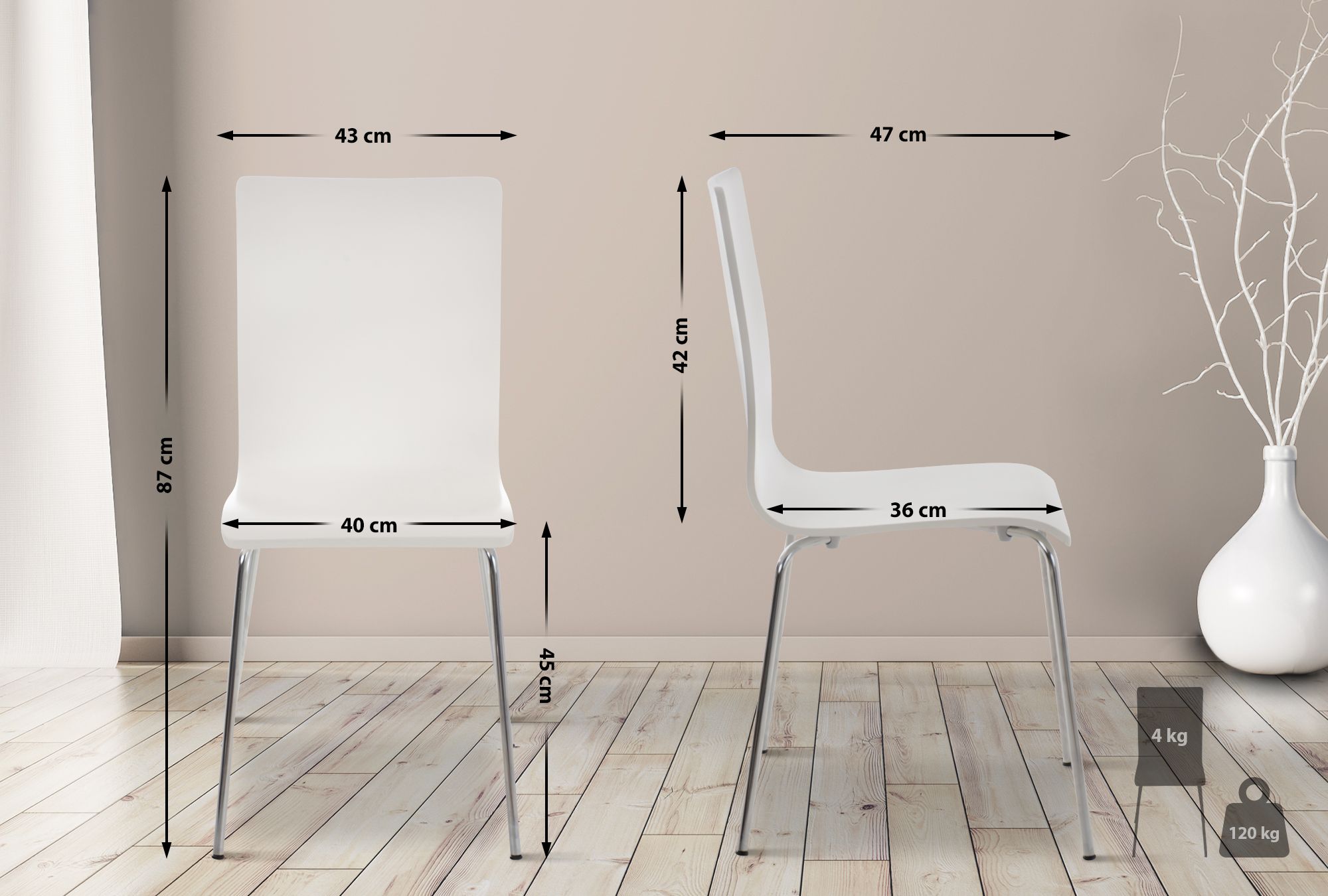 Lot de 4 chaises visiteur Pepe en bois