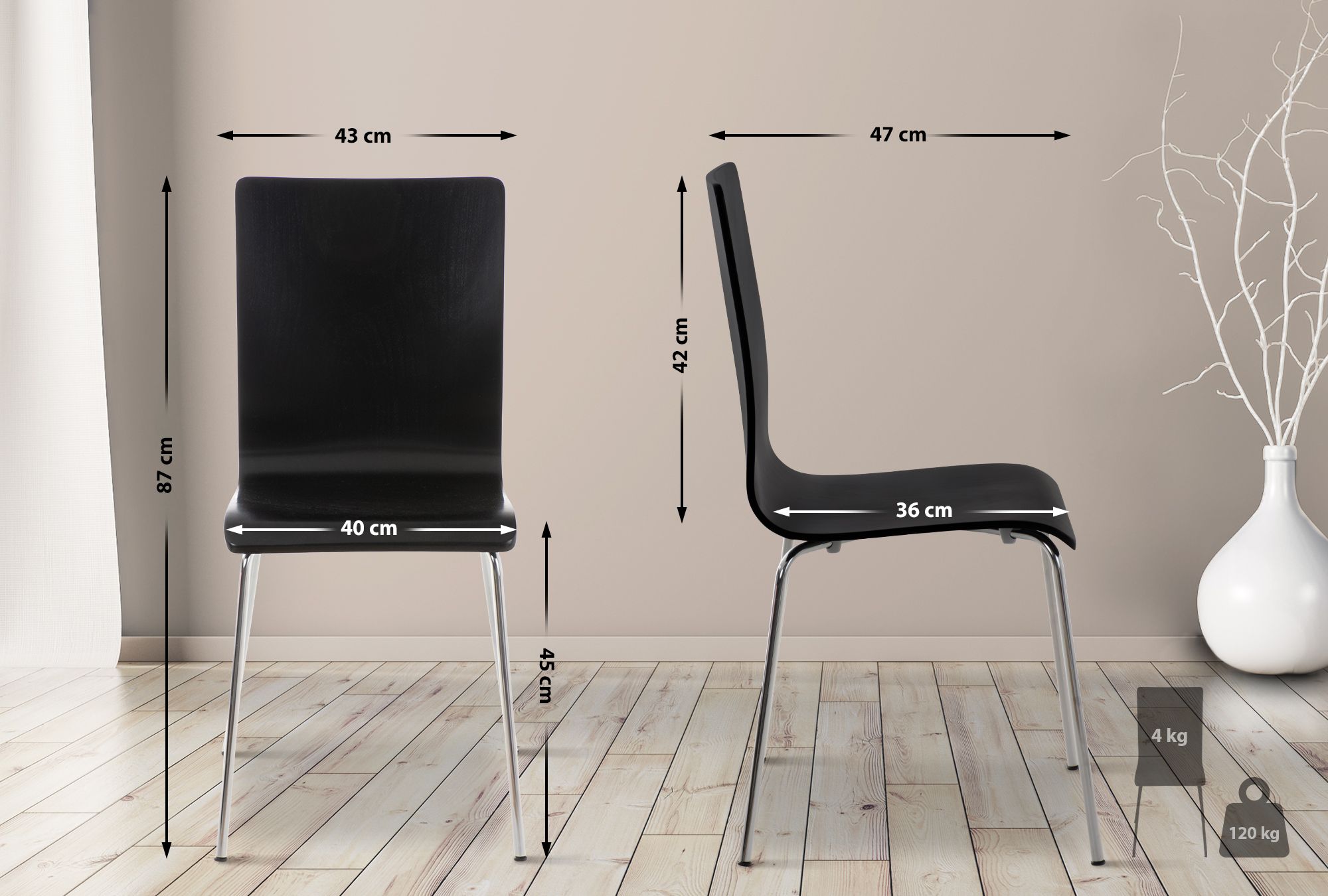 Lot de 4 chaises visiteur Pepe en bois