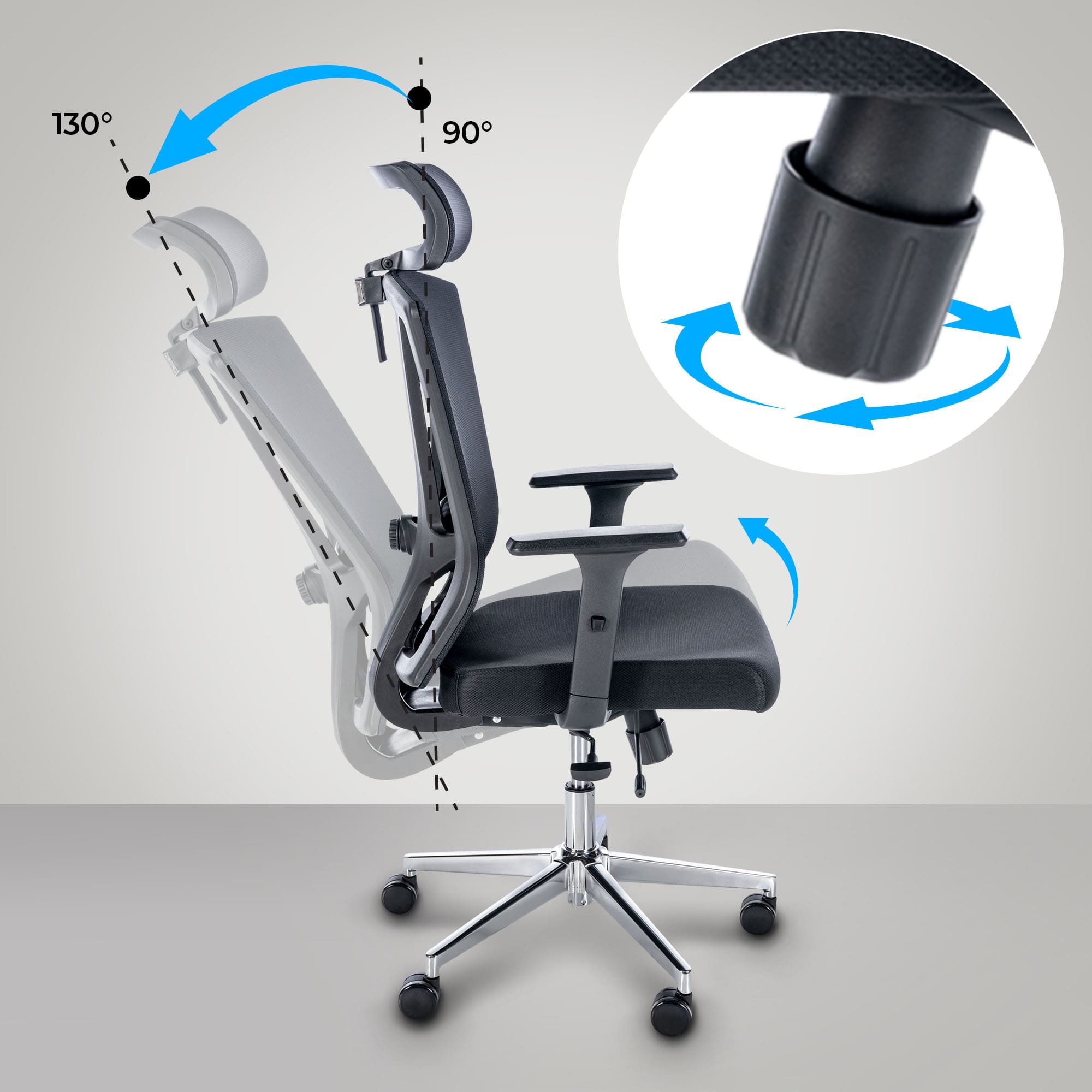 Fauteuil de bureau ergonomique rotatif Scott Hauteur et appui-tête ajustables