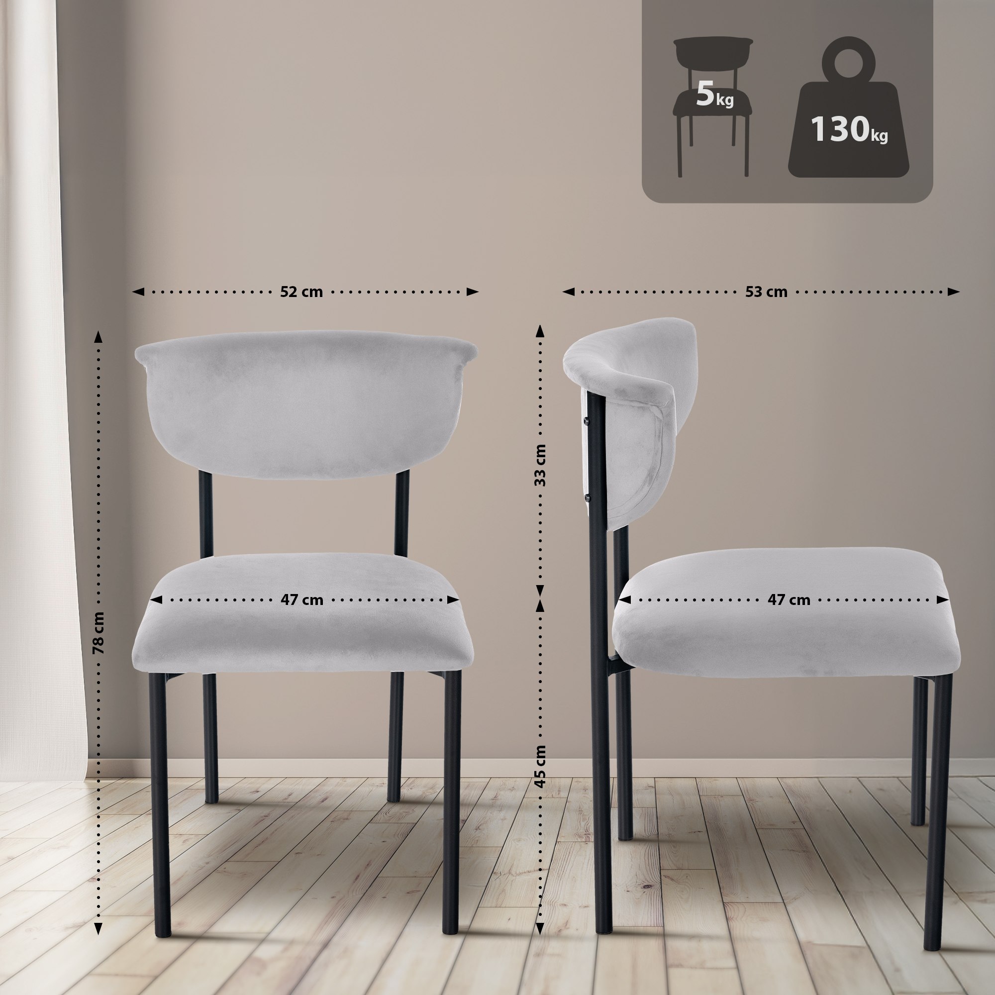 Lot de 2 chaises de salle à manger Gambell en velours