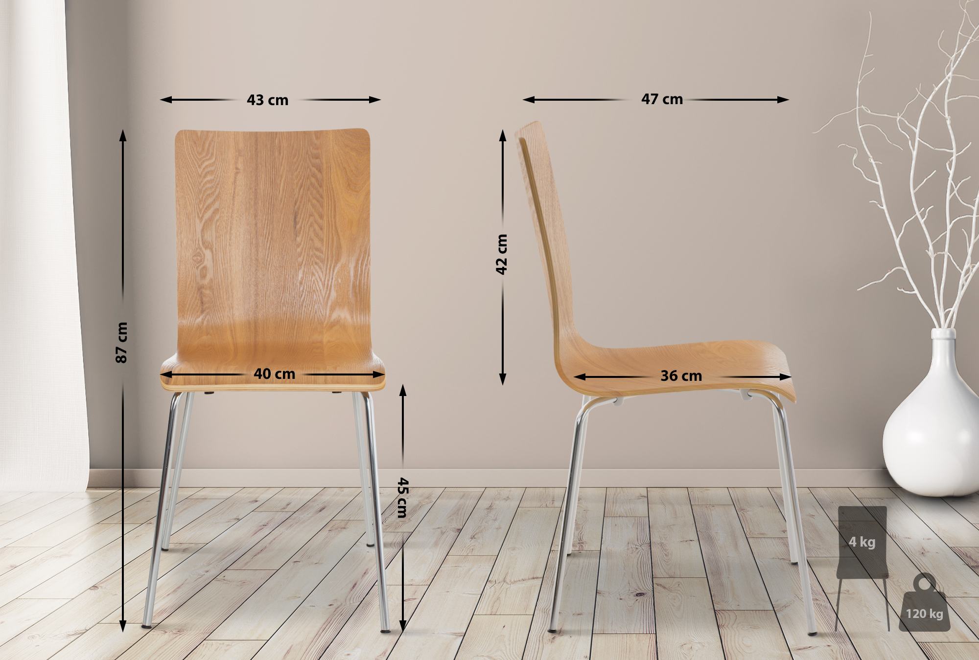 Lot de 4 chaises visiteur Pepe en bois