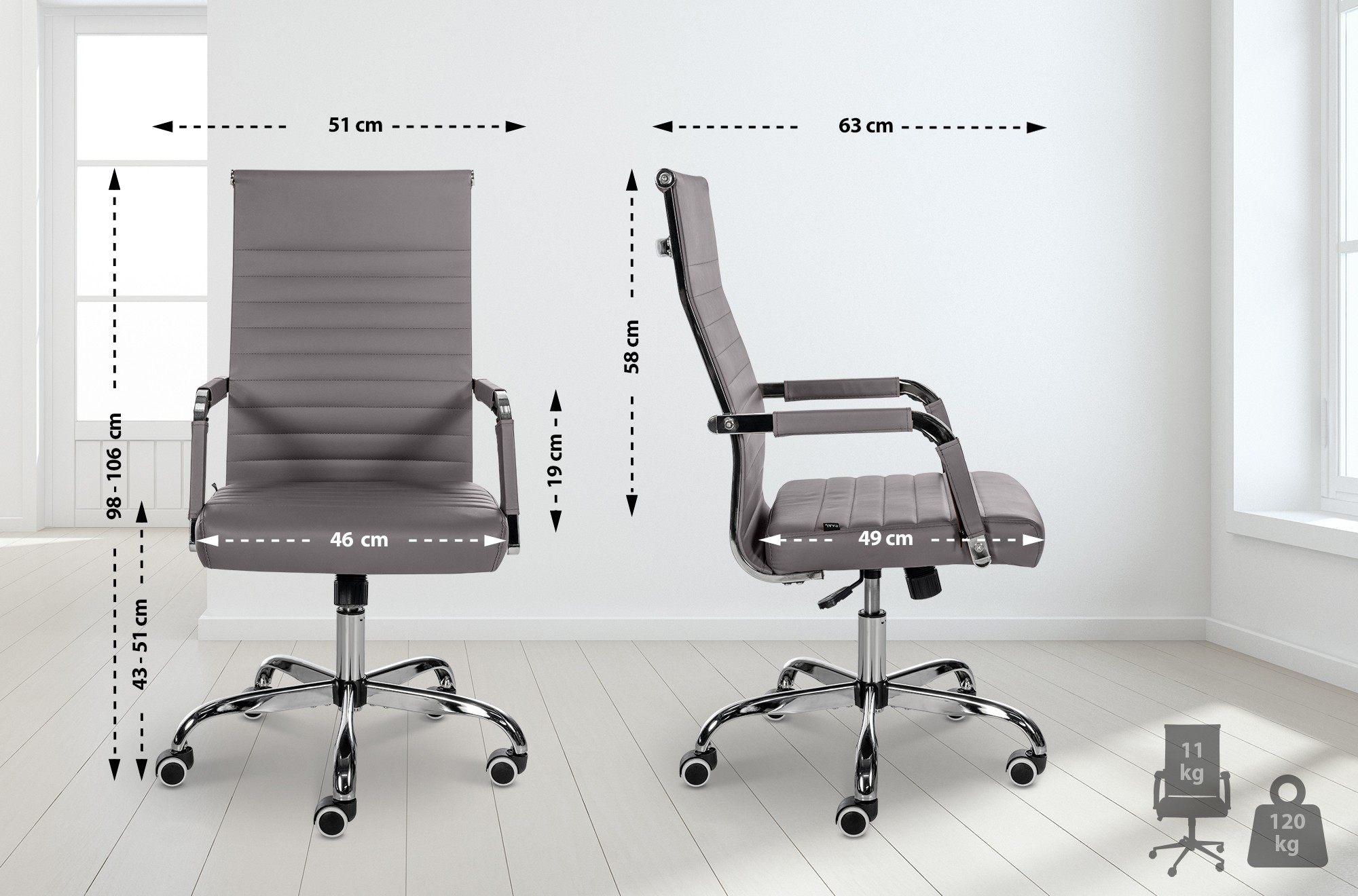 Chaise de bureau Amadora avec hauteur réglable et Pied en métal