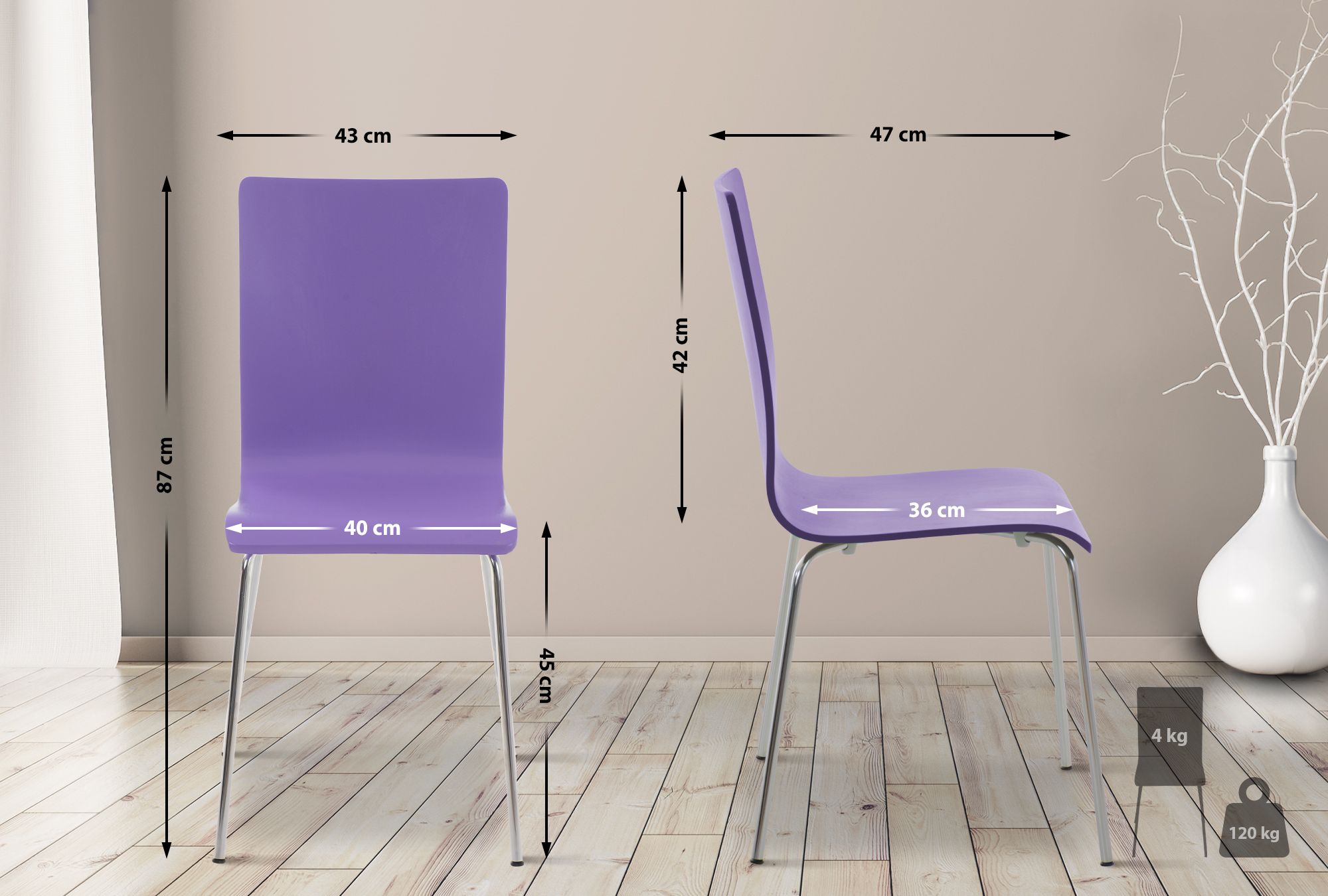 Lot de 4 chaises visiteur Pepe en bois
