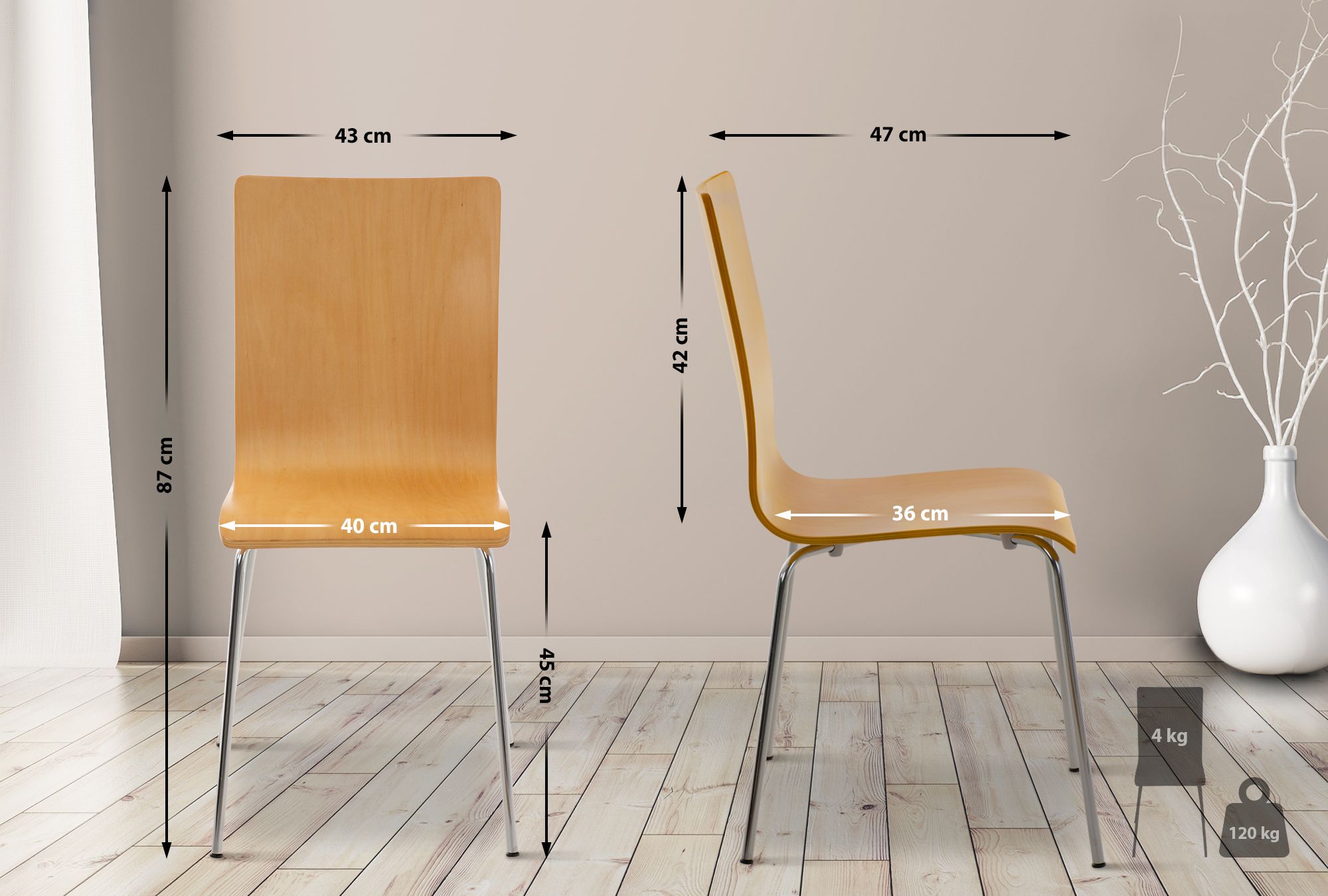 Lot de 4 chaises visiteur Pepe en bois