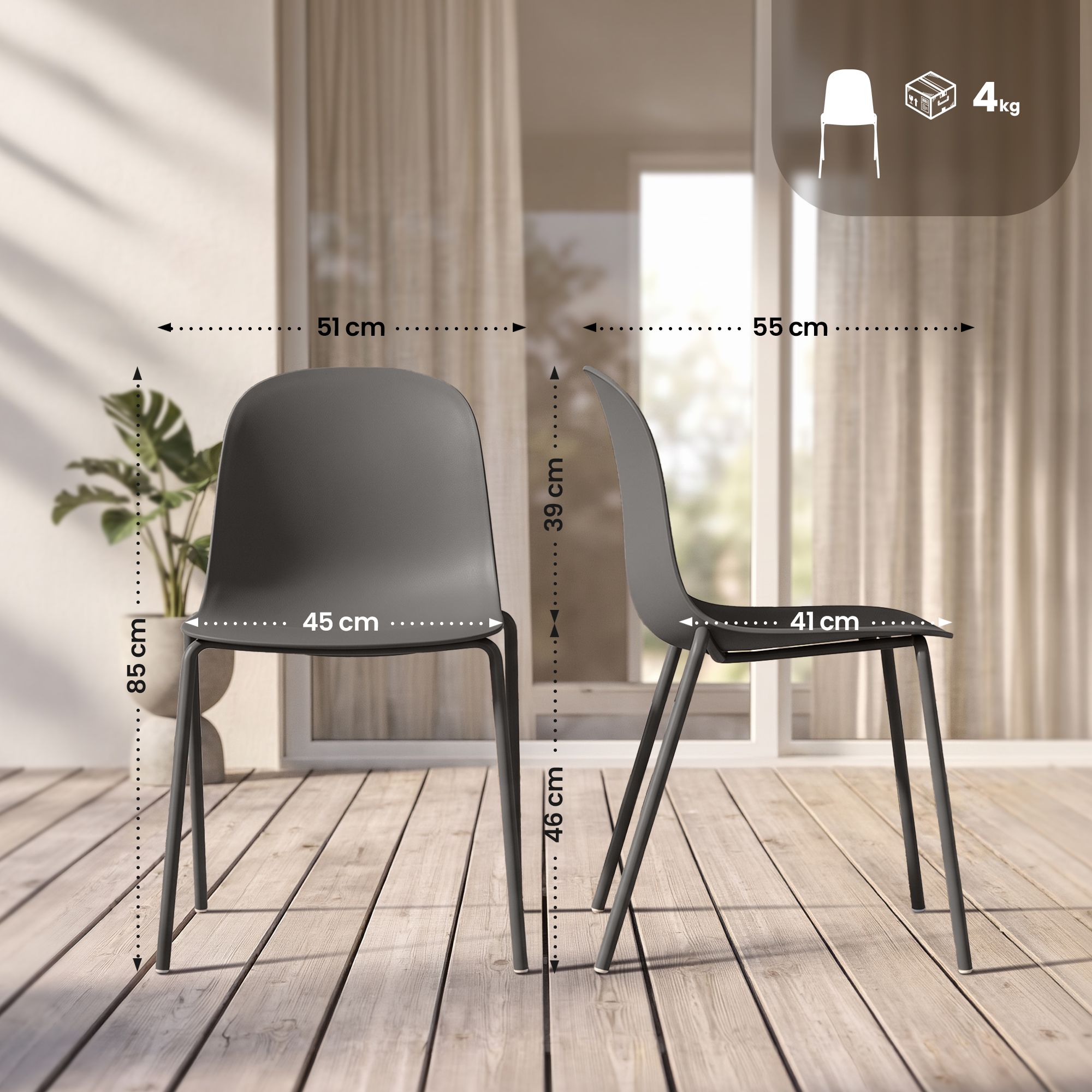 Lot de 2 chaises empilables Hardin