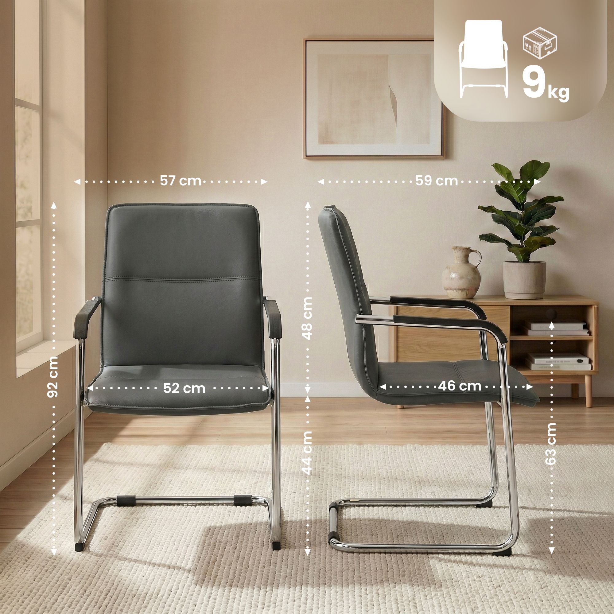 Lot de 2 chaises cantilever Seattle en similicuir